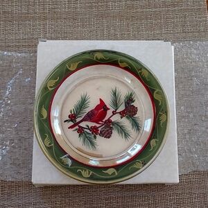 Hand painted candle plate with cardinal